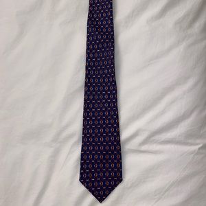 Hermes men’s navy blue 100% silk tie with red geometric rope knot chain